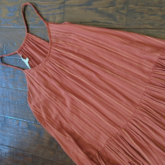 ANTHRO I NWOT Rust Terra Cotta Gauze Tiered Halter Maxi Dress by Frye, L - Picture 2 of 15